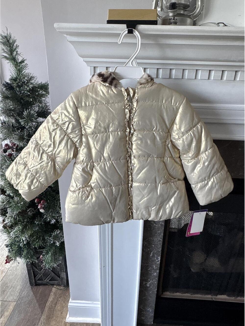 New Pitachio Girls Champagne Puffer Jacket with Faux Fur Hood 3T Kids Coat